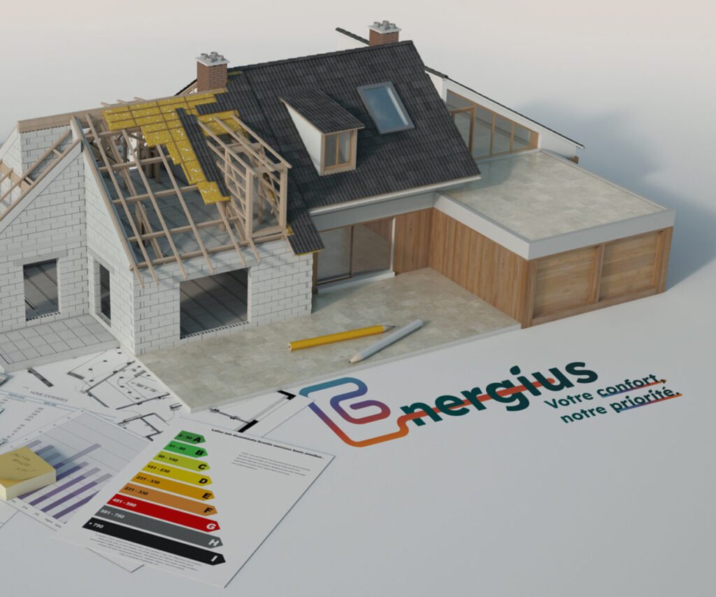 Vue aérienne d'une rénovation extérieure de maison par Energius