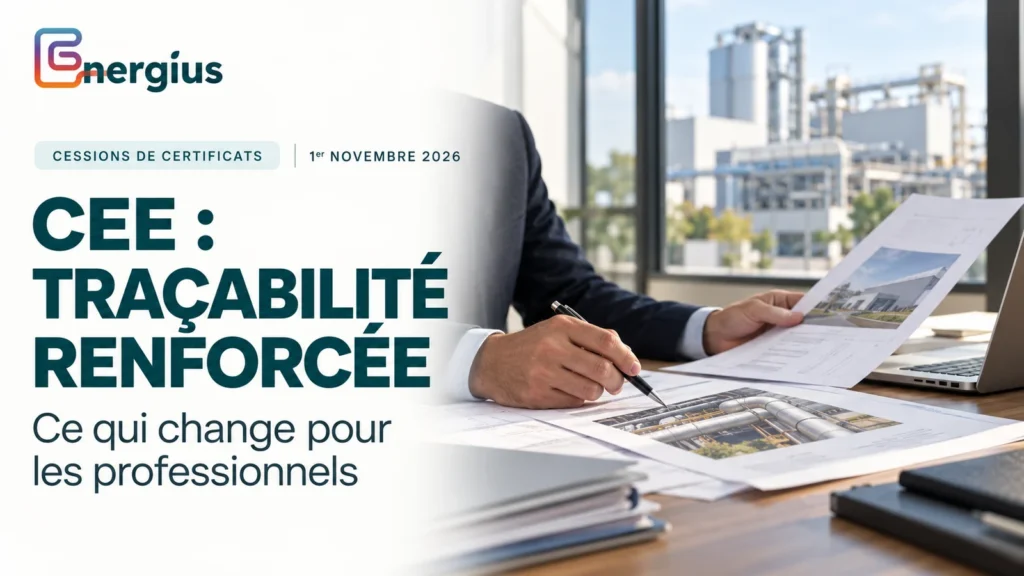 Traçabilité CEE : examen d’un dossier technique professionnel et nouvelles règles de cession au 1er novembre 2026, visuel Energius.